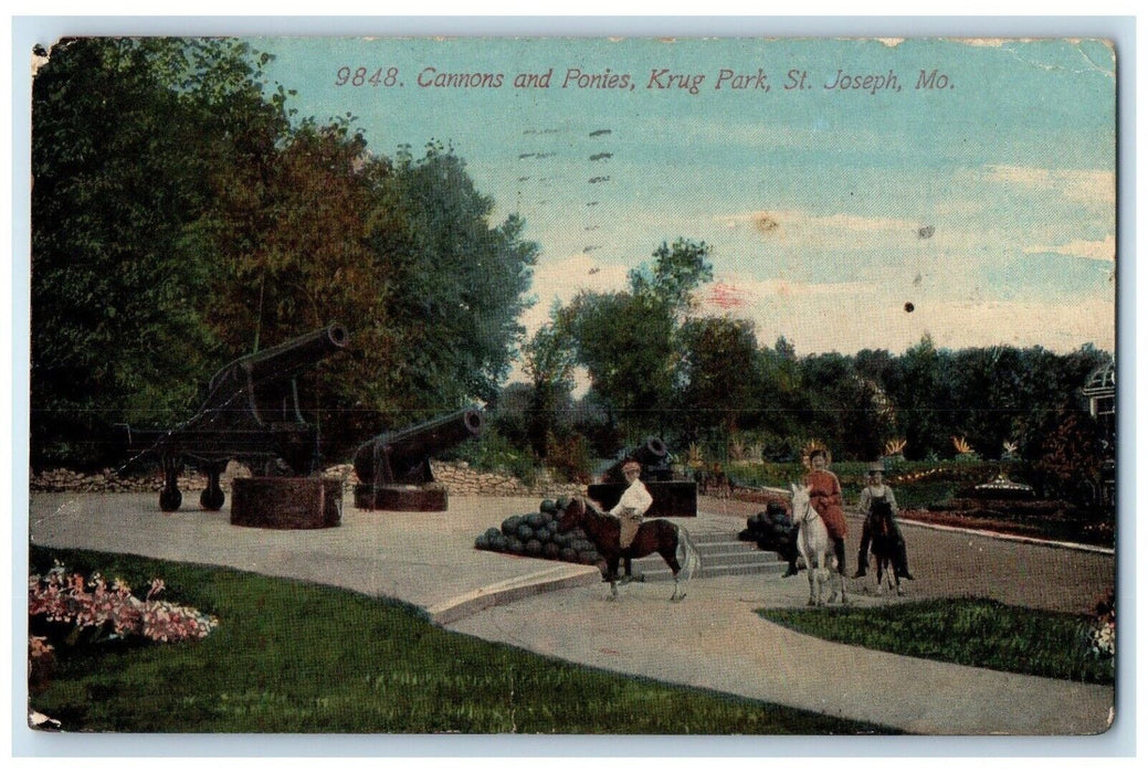 1916 Cannons Ponies Krug Park St. Joseph Missouri Advertising Vintage Postcard