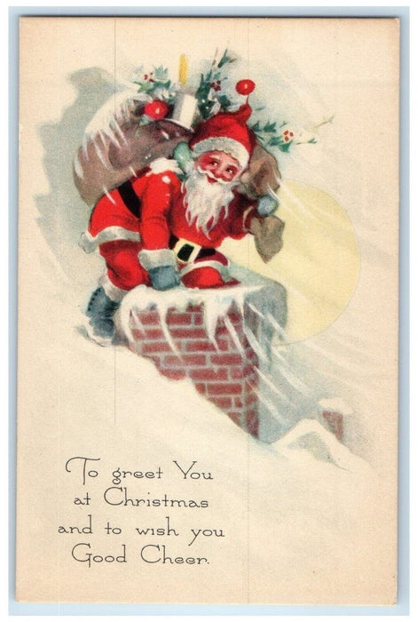 c1910's Christmas Santa Claus Sack Of Toys Chimney Winter Gibson Postcard