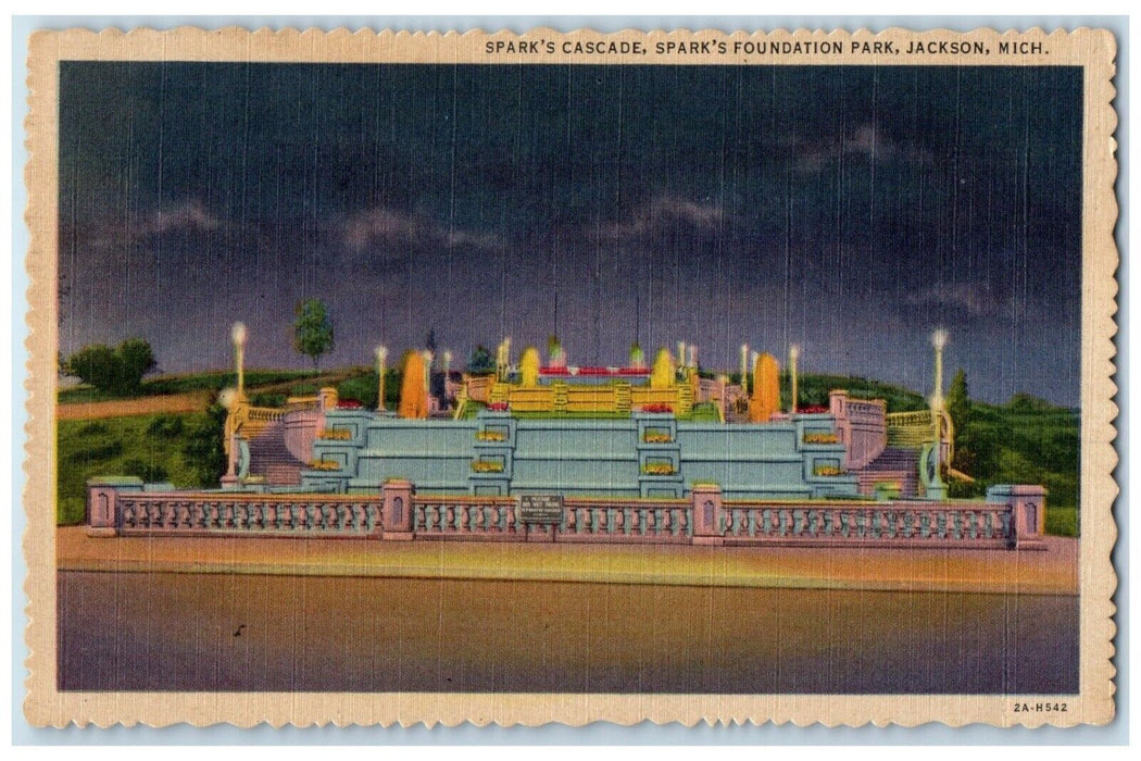 c1940 Spark's Cascade Spark's Foundation Park Jackson Michigan Vintage Postcard