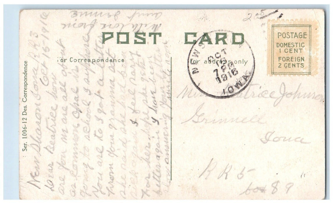 1916 What Cheer Iowa Pennant Vase Flowers Leaves Vintage Antique Posted Postcard