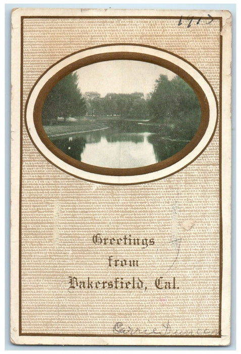 1910 Greetings From River Lake Bakersfield California Embossed Vintage Postcard