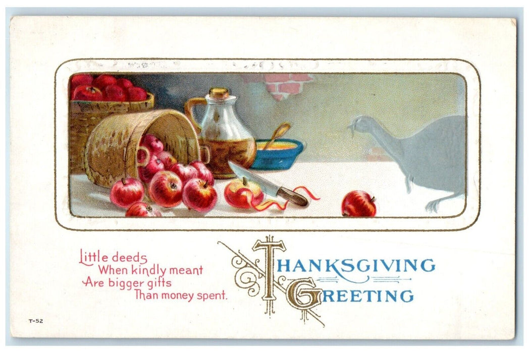 1912 Thanksgiving Greeting Apples In Basket Embossed San Francisco CA Postcard