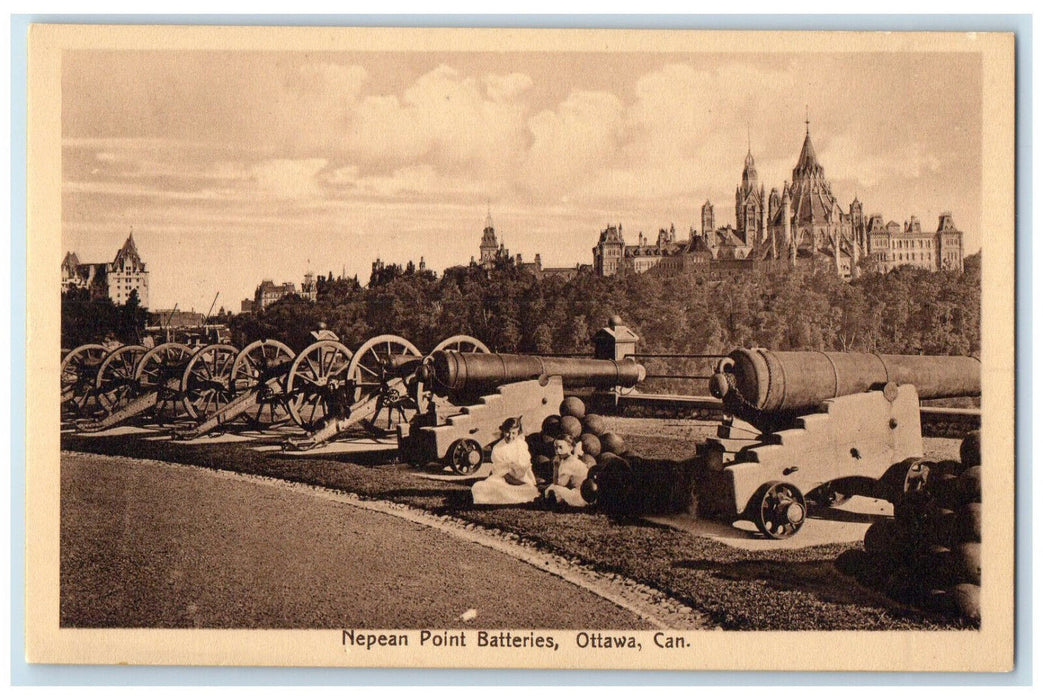 c1950's Nepean Point Batteries Ottawa Ontario Canada Cannon Postcard