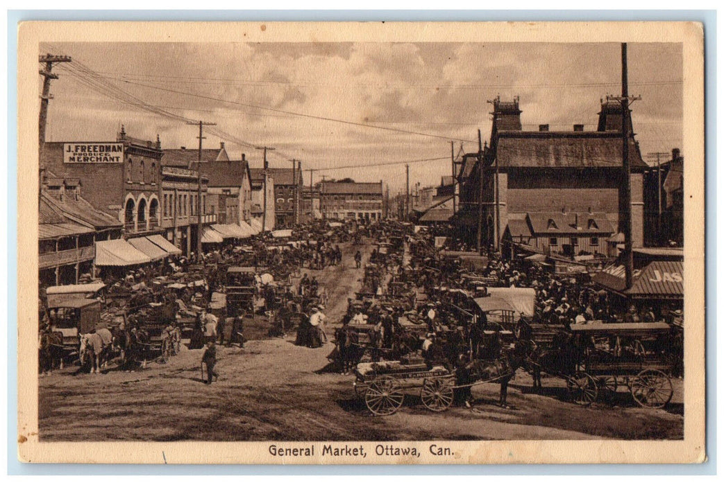 1915 General Market Ottawa Canada Horse Carriage Posted Antique Postcard