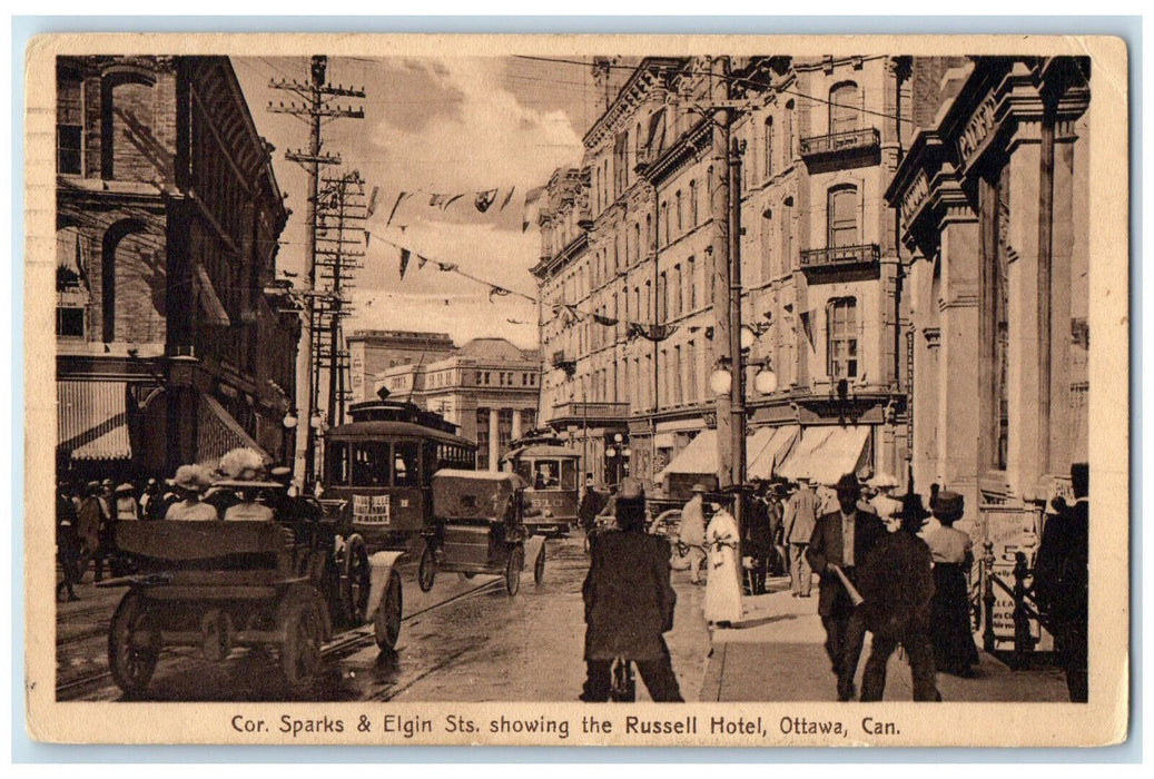 1913 Corner Sparks & Elgin Streets Russell Hotel Ottawa Canada Postcard