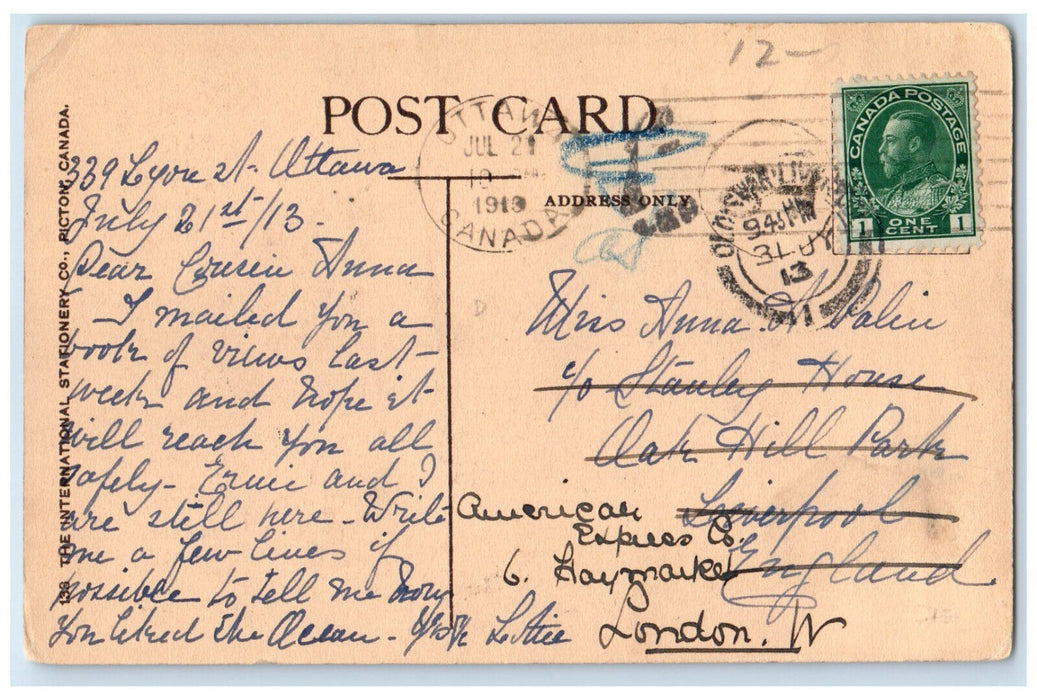 1913 Corner Sparks & Elgin Streets Russell Hotel Ottawa Canada Postcard