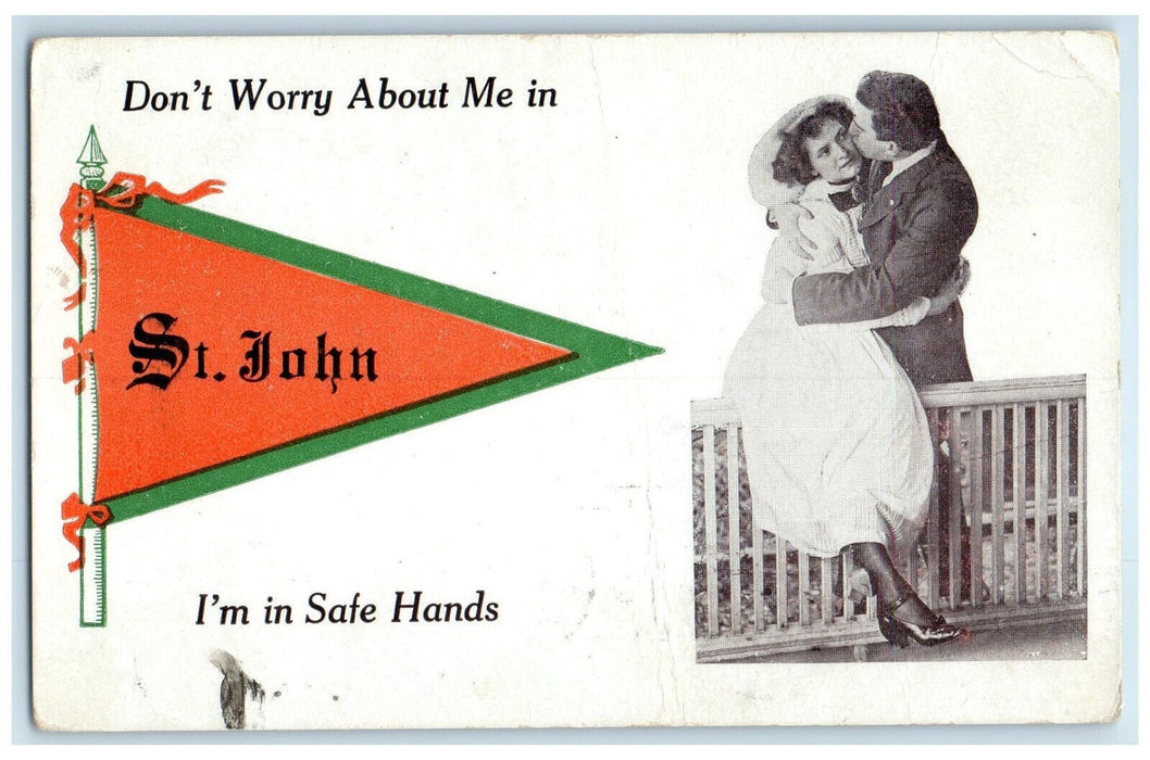 1913 Couple Kiss Romance St. John Pennant Message NB Canada Postcard