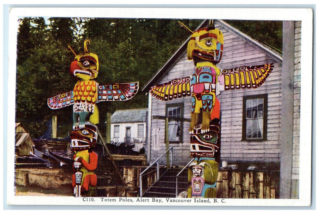 c1960's Totem Poles Alert Bay Vancouver Island British Columbia Canada Postcard