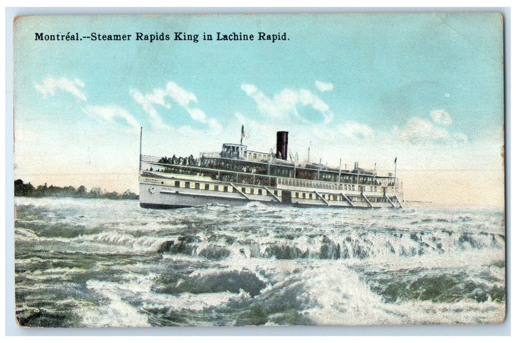 c1910 Steamer Rapids King in Lachine Rapid Montreal Quebec Canada Postcard