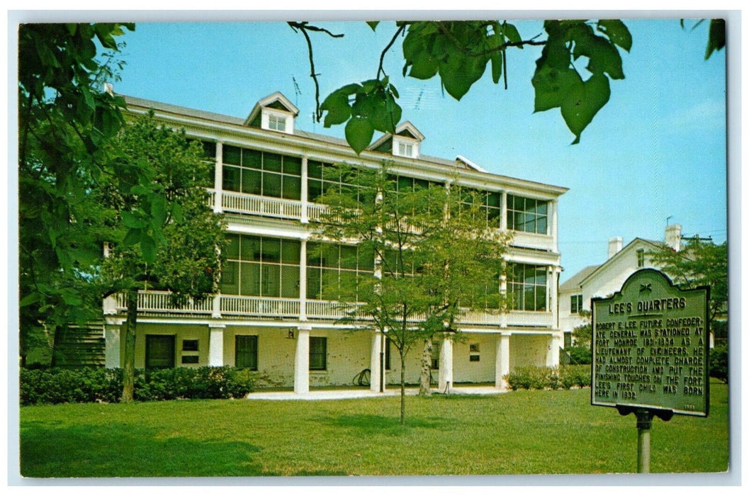 c1960 Exterior View Lee Quarters Building Fort Monroe Virginia Unposted Postcard