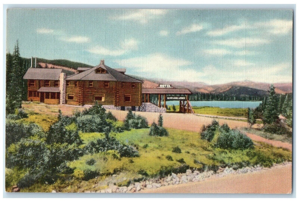 c1930's Echo Lake Lodge And Echo Lake Mount Evans Road CO Vintage Postcard