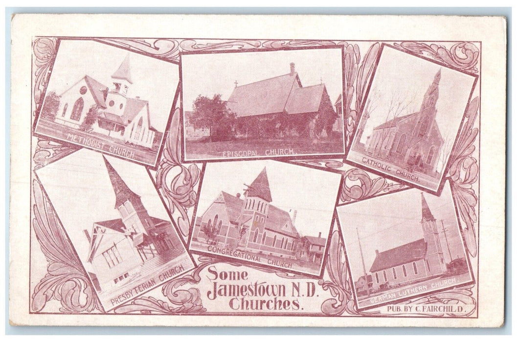 c1905 Multiview Of Churches Jamestown North Dakota ND Unposted Antique Postcard