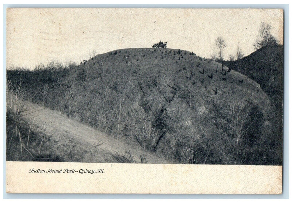 1907 Overlooking Indian Mound Park Classic Car Quincy Illinois Vintage Postcard