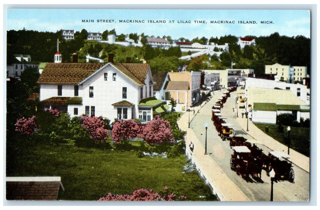 1940 Main Street Mackinac Island Lilac Time Mackinac Island Michigan MI Postcard