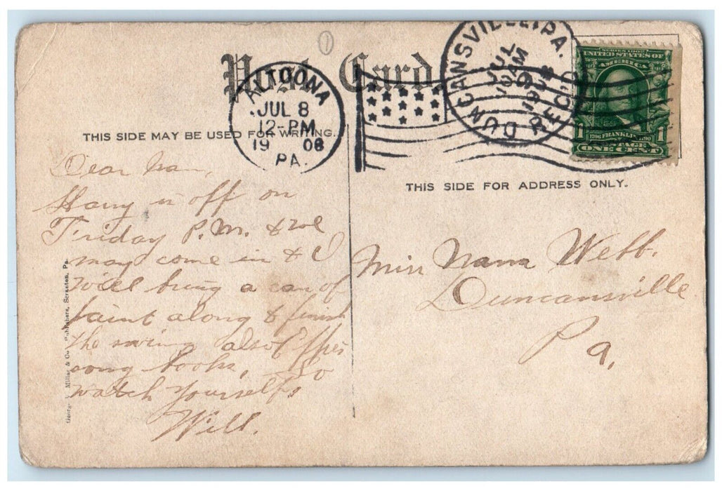 1908 Mine Tunnel Entrance Horse Carriage Tamaqua Pennsylvania PA Posted Postcard