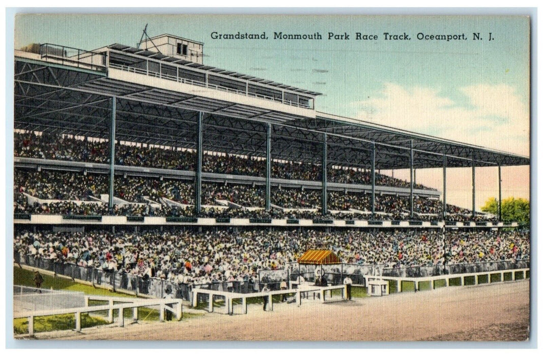 1949 Grandstand Monmouth Park Race Track Oceanport New Jersey Vintage Postcard