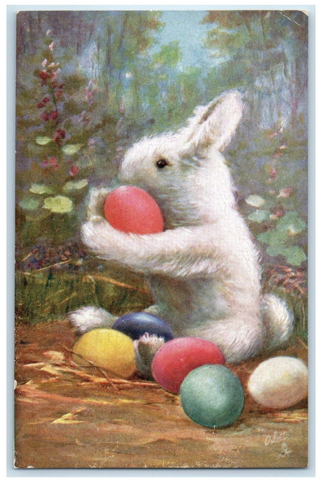 c1910's Easter Rabbit And Eggs Oilette Tuck's Unposted Antique Postcard