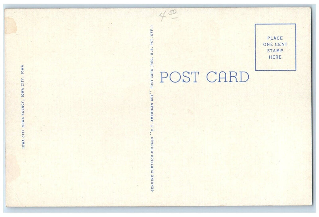 c1940 University Hospital Tower Night State University Iowa City Iowa Postcard