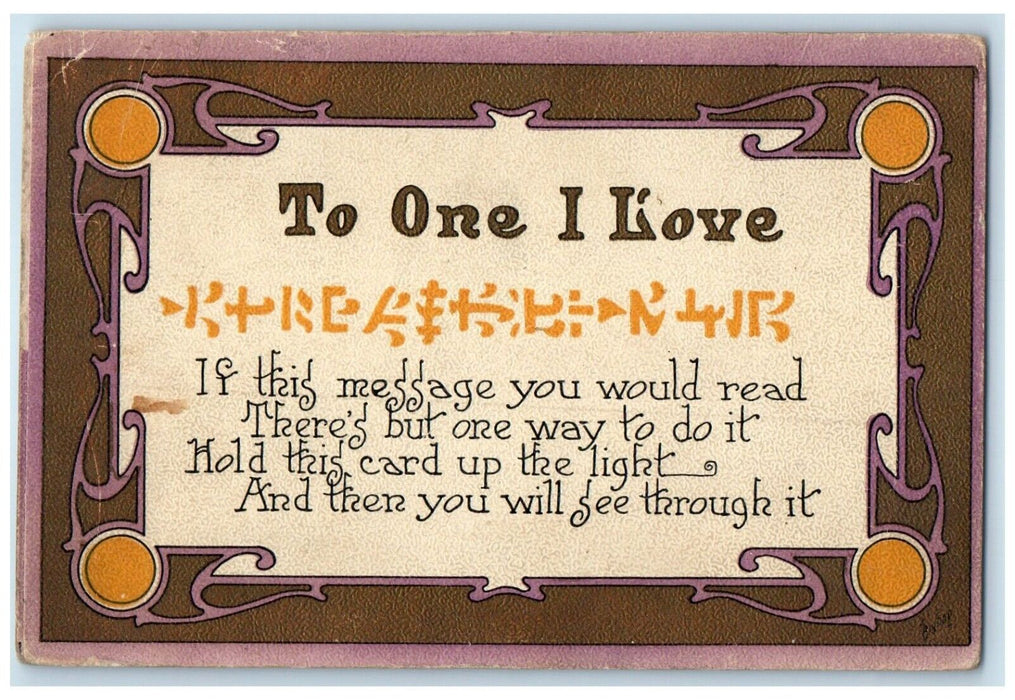 1910 Valentine To One I Love Japan HTL Hold To Light  Burlington IA Postcard