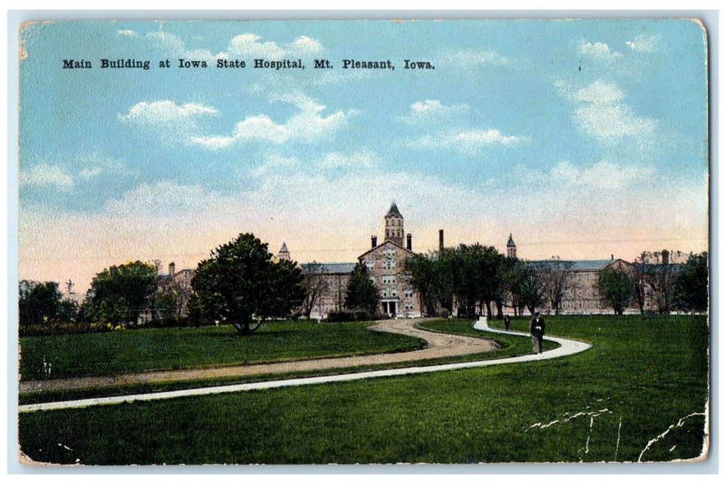 c1910 Main Building Iowa State Hospital Mt. Pleasant Iowa IA Vintage Postcard