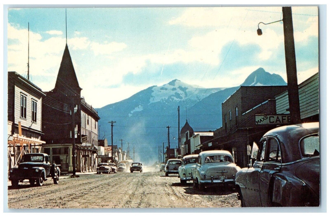 c1960 Main Business Street Classic Cars Broadway Skagway Alaska Antique Postcard