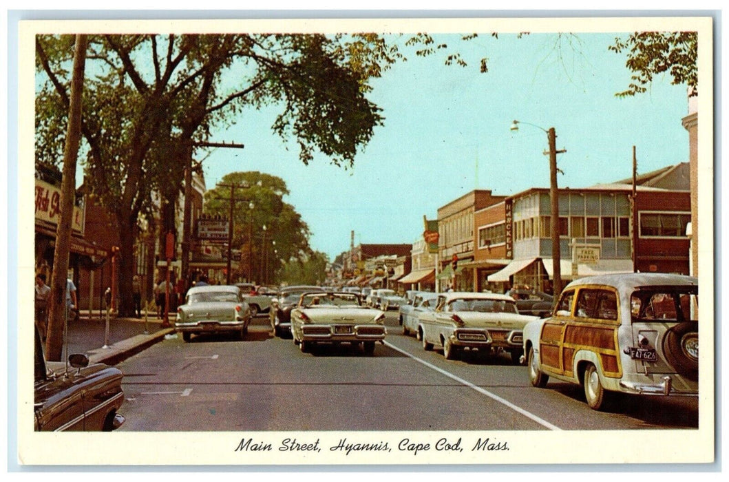 c1960 Main Street Hyannis Classic Cars Road Cape Cod Massachusetts MA Postcard