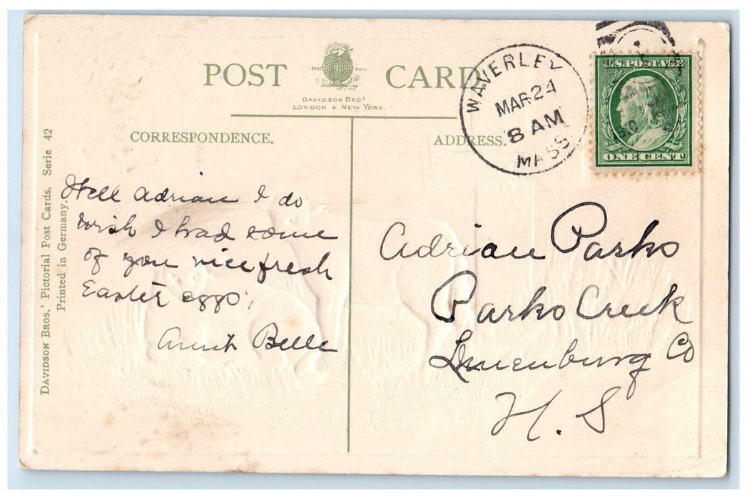 1910 Easter Holy Cross Lamb Embossed Waverly Massachusetts MA Antique Postcard