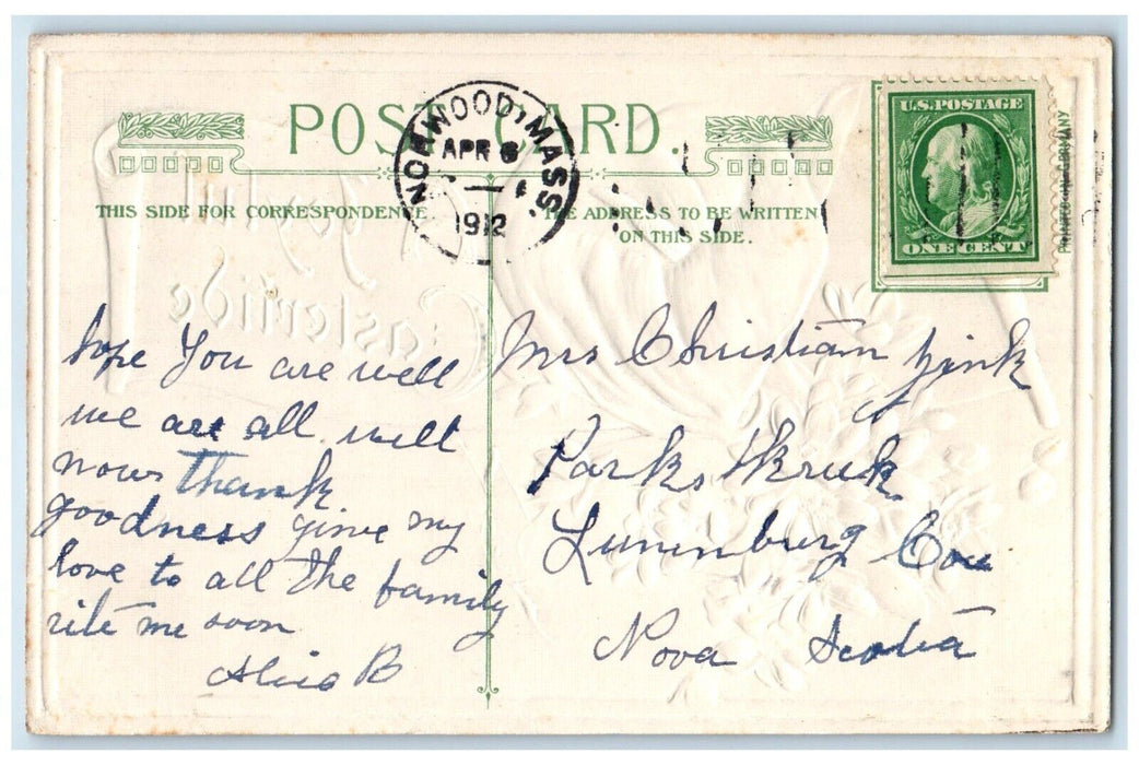 1912 Easter Flowers John Winsch Artist Signed Embossed Norwood MA Postcard