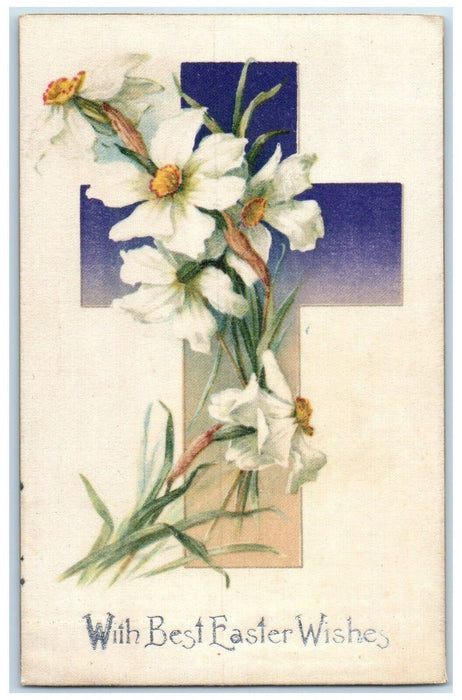 c1910's Easter Holy Cross White Flowers Granville Center NS Canada Silk Postcard