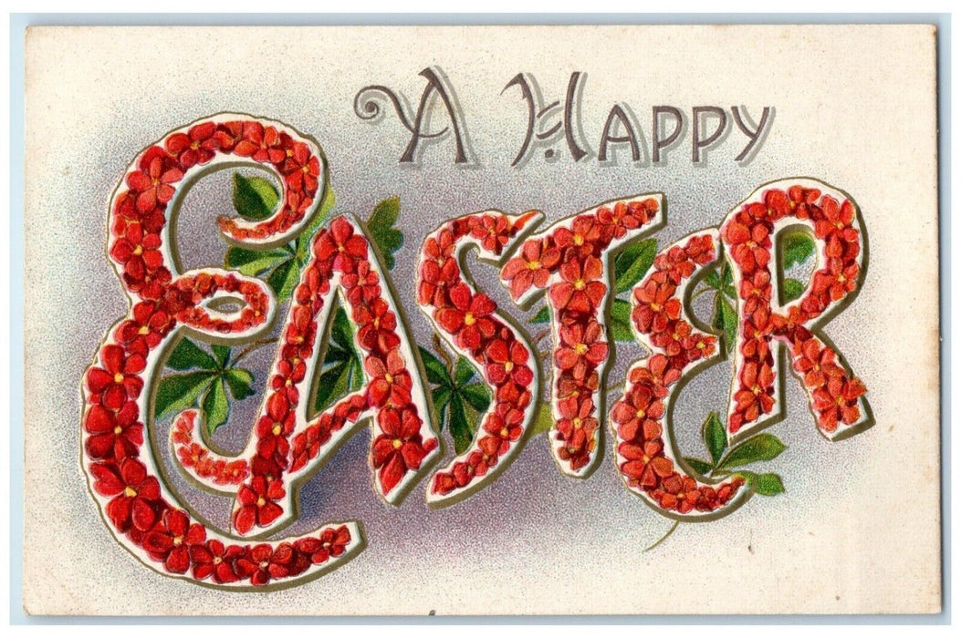 c1910's Happy Easter Flowers Large Letters Embossed Posted Antique Postcard