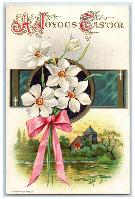 1910 Easter White Flowers Ribbon Embossed Swampscott Massachusetts MA Postcard