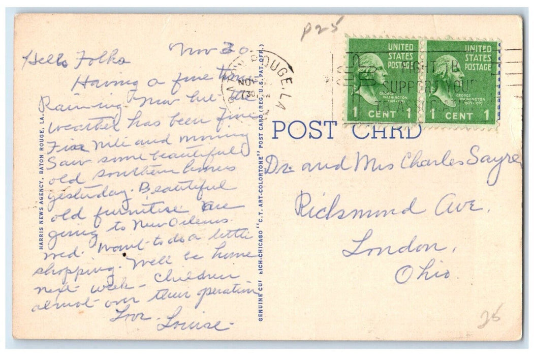1940 French House Louisiana State University Baton Rouge Louisiana LA Postcard
