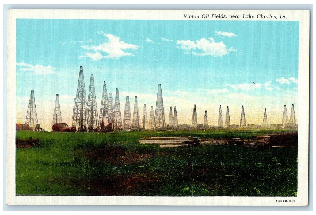 c1940 Vinton Oil Field Tower Lake Charles Louisiana LA Vintage Antique Postcard