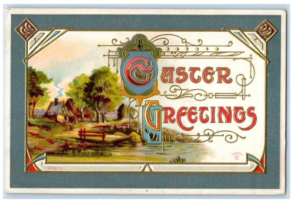 c1910's Easter Greetings Houses Embossed Shubenacadie Nova Scotia NS Postcard