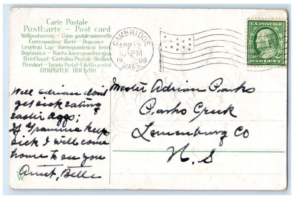 1909 Easter Greeting Little Girl Chicken Rabbit Hatched Egg Chicks Postcard