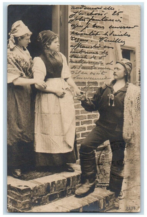 1919 Man Women Couple Holding Hands Brussels Belgium RPPC Photo Postcard