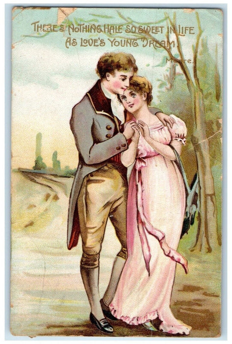 1911 Valentine Couple Romance Love's Young Dream Olds Iowa IA Antique Postcard
