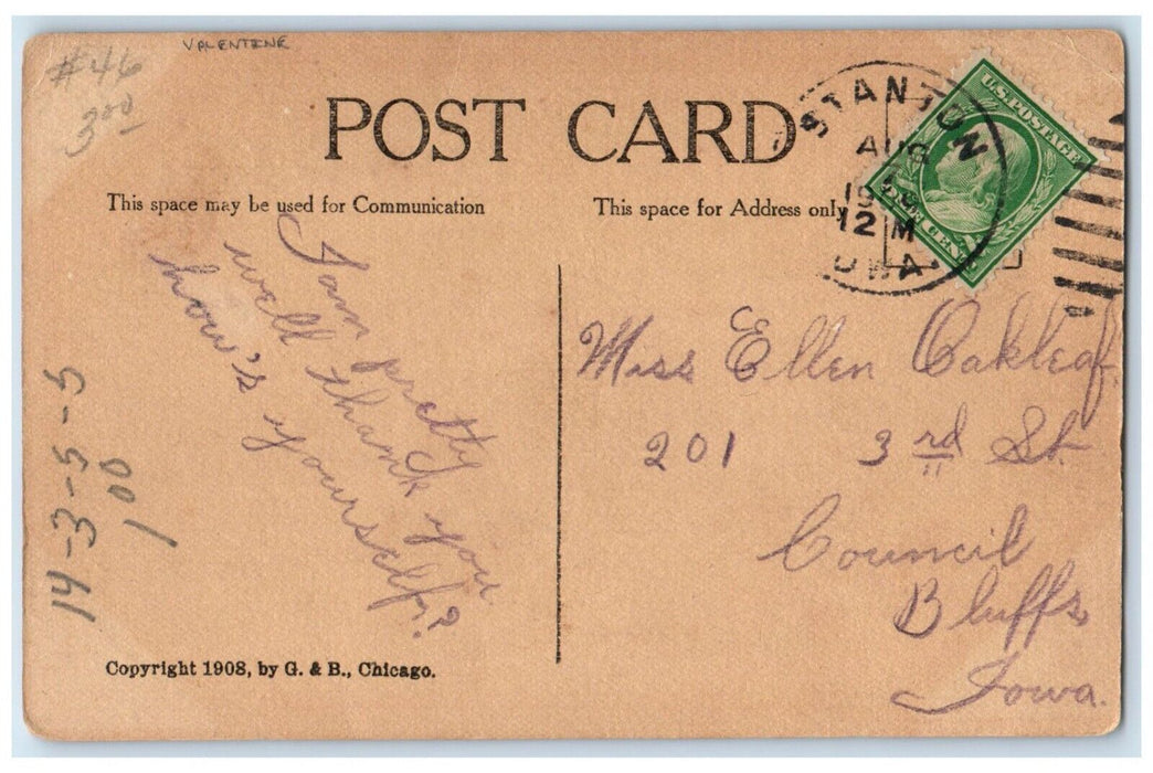 1909 Valentine Wanted Some One To Love Stanton Iowa IA Posted Antique Postcard