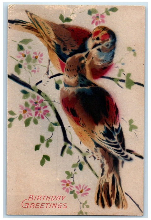 1909 Birthday Greetings Song Birds Tree Flowers Nash Posted Antique Postcard