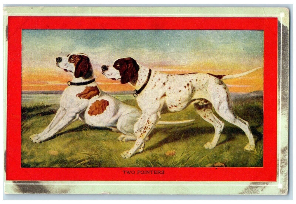 1911 Two Pointers Hunting Dogs Point Marion Pennsylvania PA Antique Postcard