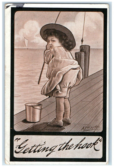 1911 Little Boy Fishing Getting The Hook Point Marion Pennsylvania PA Postcard