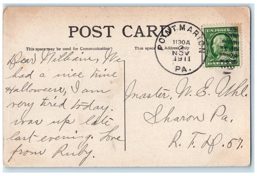 1911 Little Boy Fishing Getting The Hook Point Marion Pennsylvania PA Postcard