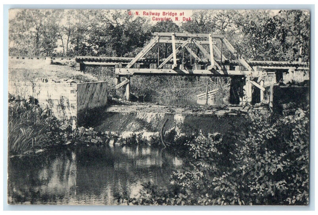 1910 View Of GN Railway Bridge At Cavalier North Dakota ND Antique Postcard