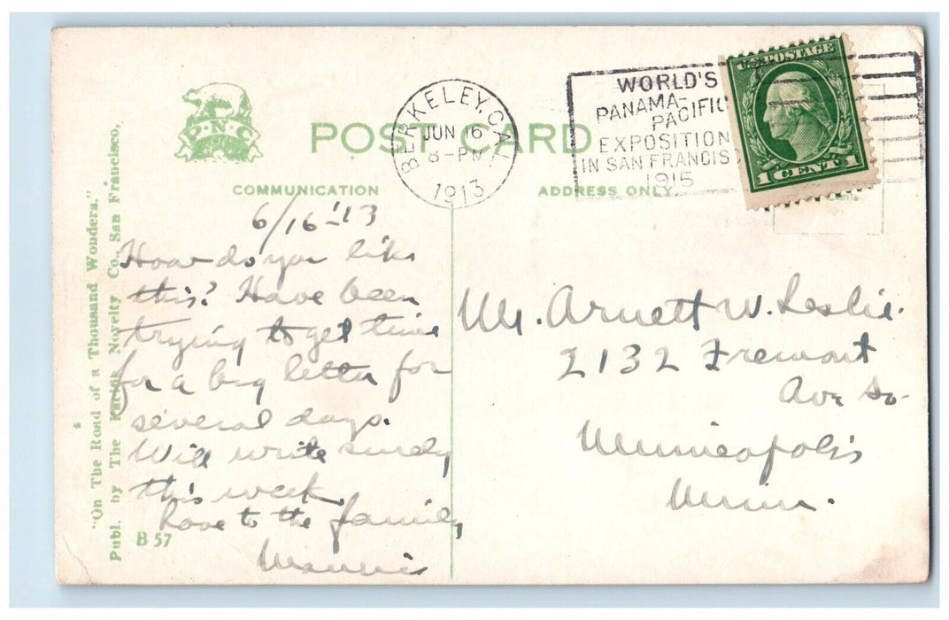 1913 Hearts Memorial Mechanical Mining Buildings Gardens University CA Postcard