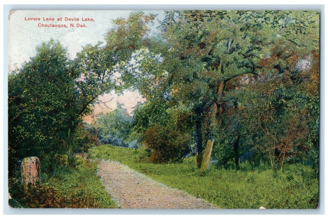1908 Lovers Lane At Devils Lake Chautauqua North Dakota ND Antique Postcard
