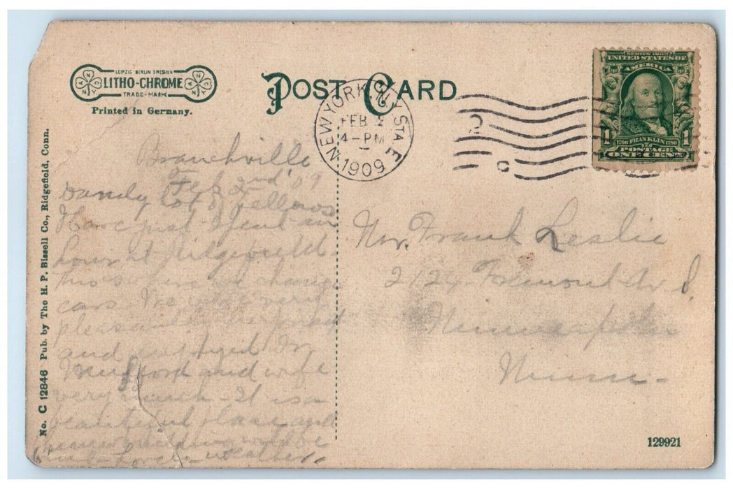1909 Town Hall And Main Street Ridgefield Connecticut CT Posted Antique Postcard