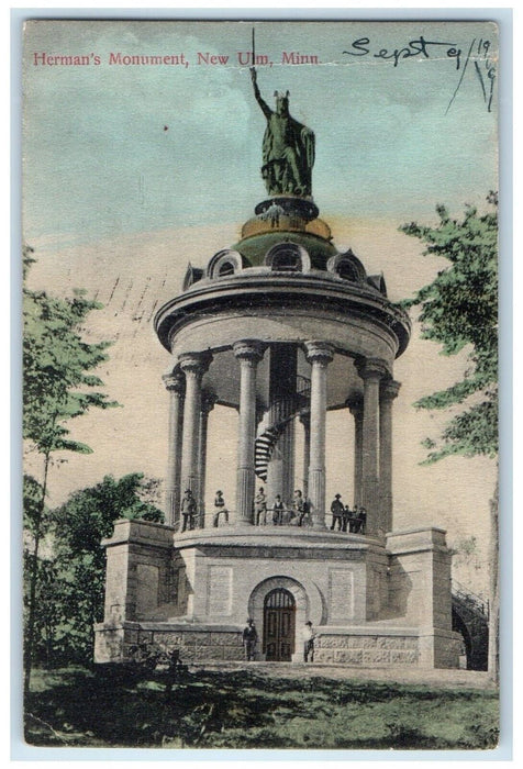1909 View Of Herman's Monument New Ulm Minnesota MN Posted Antique Postcard
