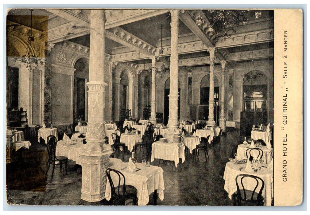 c1910 Grand Hotel "Quirinal" Rome Italy Dining Area Posted Antique Postcard