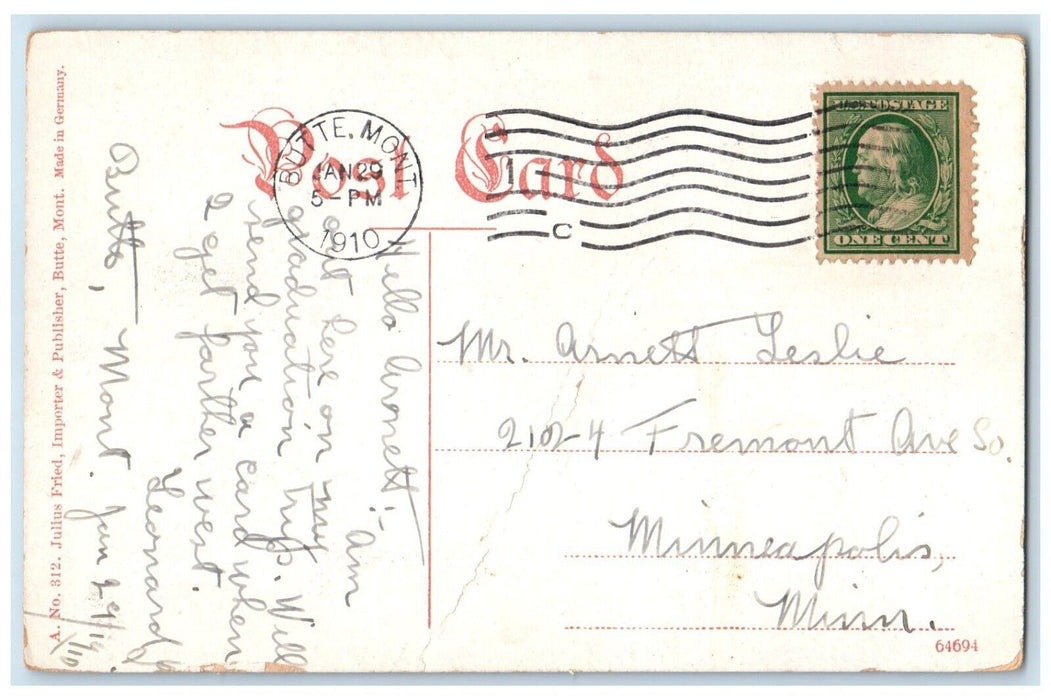 1910 The E Colusa Mine Meaderville Butte Montana MT Posted Antique Postcard
