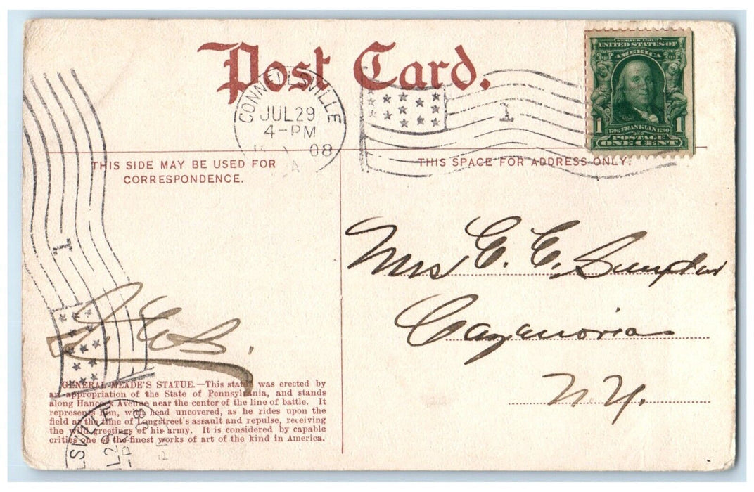 1908 General Meade's Statue Gettysburg Connellsville Pennsylvania PA Postcard